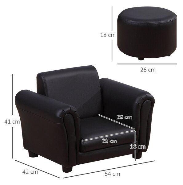 HOMCOM Toddler Chair Single Seater Kids Sofa Set, 54 x 42 x 41cm, Kids Sofa with Stool, Black Aosom UK