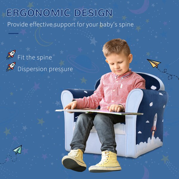 HOMCOM Children Chair Armchair Single Sofa, 50 x 39 x 44cm, for 18M+, Blue Aosom UK