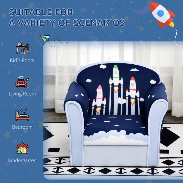 HOMCOM Children Chair Armchair Single Sofa, 50 x 39 x 44cm, for 18M+, Blue Aosom UK