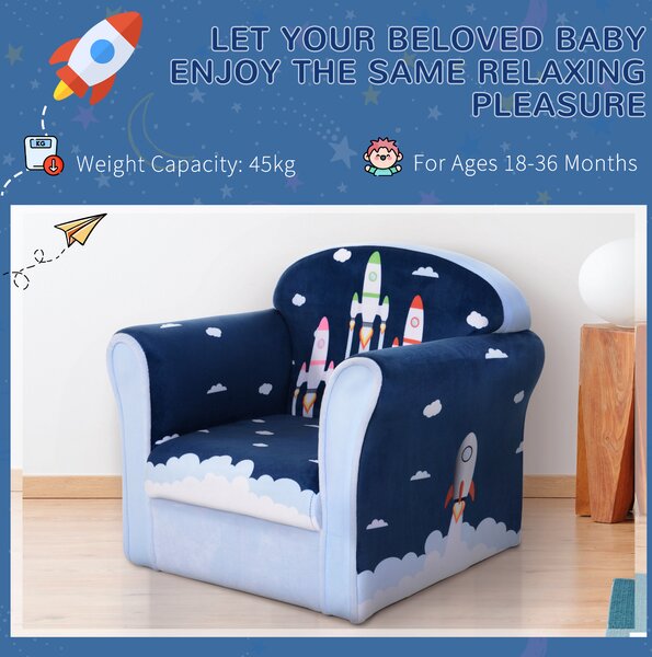 HOMCOM Children Chair Armchair Single Sofa, 50 x 39 x 44cm, for 18M+, Blue Aosom UK