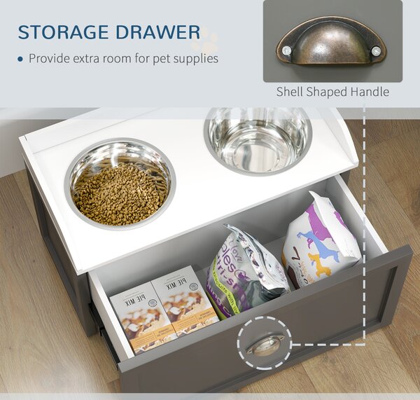 PawHut Elevated Dog Feeder, Stainless Steel Pet Bowls with Storage Drawer, 21L Capacity for Large Breeds, Grey Aosom UK