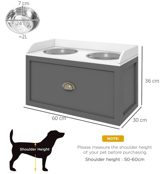 PawHut Elevated Dog Feeder, Stainless Steel Pet Bowls with Storage Drawer, 21L Capacity for Large Breeds, Grey Aosom UK