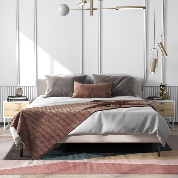 HOMCOM Modern Bedside Tables: Set of 2 with Drawers & Metal Frame, Sofa Side Tables, White and Oak Aosom UK