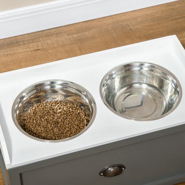 PawHut Elevated Dog Feeder, Stainless Steel Pet Bowls with Storage Drawer, 21L Capacity for Large Breeds, Grey Aosom UK