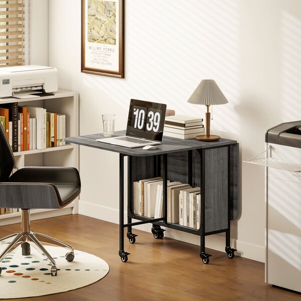 HOMCOM Mobile Drop Leaf Table Folding Kitchen Table Extendable Dining Table For Small Spaces With 6 Wheels & Storage Shelf Aosom UK