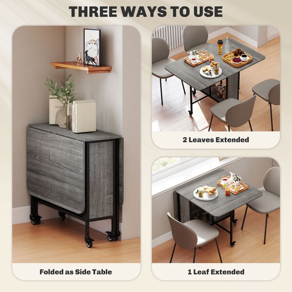 HOMCOM Mobile Drop Leaf Table Folding Kitchen Table Extendable Dining Table For Small Spaces With 6 Wheels & Storage Shelf Aosom UK