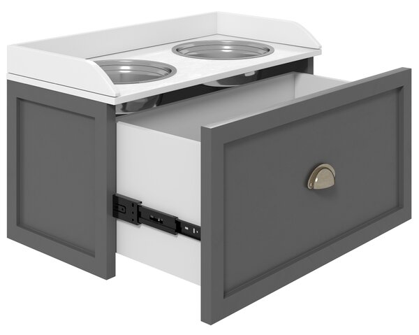 PawHut Elevated Dog Feeder, Stainless Steel Pet Bowls with Storage Drawer, 21L Capacity for Large Breeds, Grey Aosom UK