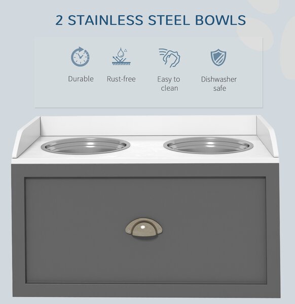PawHut Elevated Dog Feeder, Stainless Steel Pet Bowls with Storage Drawer, 21L Capacity for Large Breeds, Grey Aosom UK