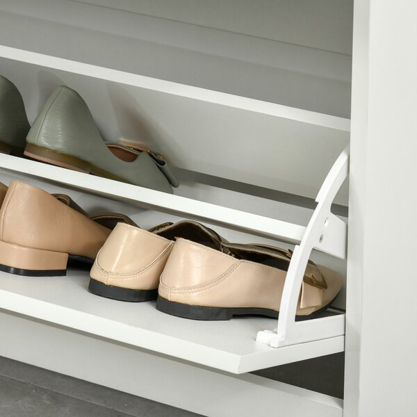 HOMCOM Shoe Cabinet with Tipping Storage Rack, 2 Pull-Down Doors, Drawer, Adjustable Shelf for Entryway, White Aosom UK