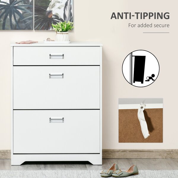HOMCOM Shoe Cabinet with Tipping Storage Rack, 2 Pull-Down Doors, Drawer, Adjustable Shelf for Entryway, White Aosom UK