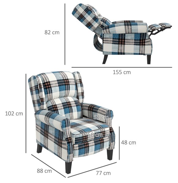 HOMCOM Wingback Reclining Chair, Push Back Recliner Armchair for Living Room Bedroom with Footrest Armrests Wood Legs, Cat Scratch Anti, Blue