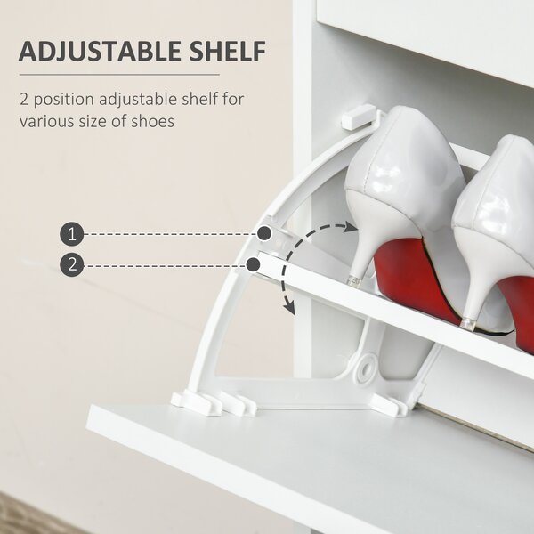 HOMCOM Shoe Cabinet with Tipping Storage Rack, 2 Pull-Down Doors, Drawer, Adjustable Shelf for Entryway, White Aosom UK
