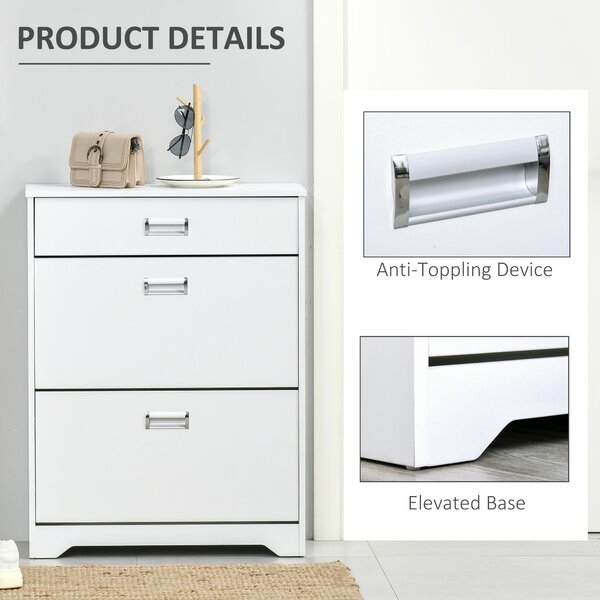 HOMCOM Shoe Cabinet with Tipping Storage Rack, 2 Pull-Down Doors, Drawer, Adjustable Shelf for Entryway, White Aosom UK