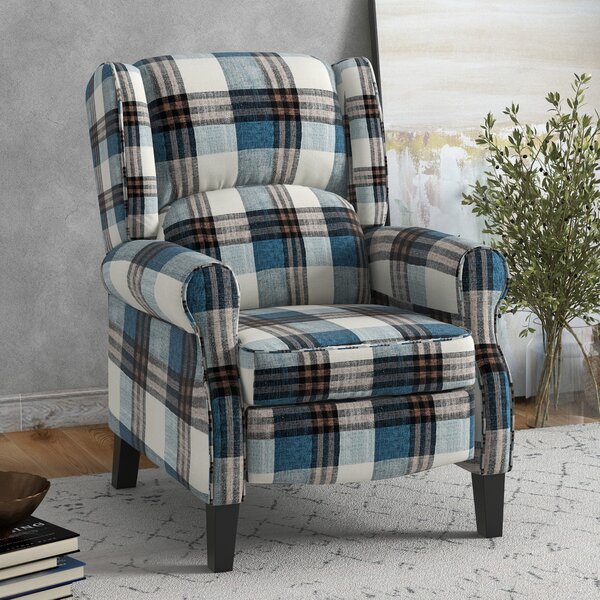 HOMCOM Wingback Reclining Chair, Push Back Recliner Armchair for Living Room Bedroom with Footrest Armrests Wood Legs, Cat Scratch Anti, Blue