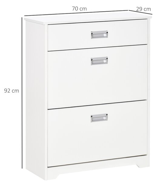 HOMCOM Shoe Cabinet with Tipping Storage Rack, 2 Pull-Down Doors, Drawer, Adjustable Shelf for Entryway, White Aosom UK