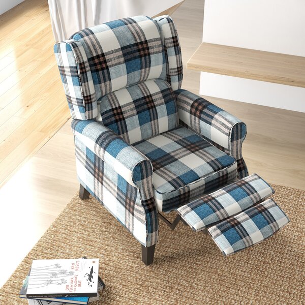 HOMCOM Wingback Reclining Chair, Push Back Recliner Armchair for Living Room Bedroom with Footrest Armrests Wood Legs, Cat Scratch Anti, Blue