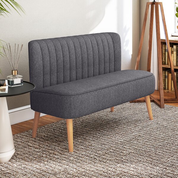 HOMCOM Modern Double Seat Sofa Loveseat Couch 2 Seater Compact Sofa Padded Linen Wood Leg, Cat Scratch Resistant, Dark Grey Aosom UK