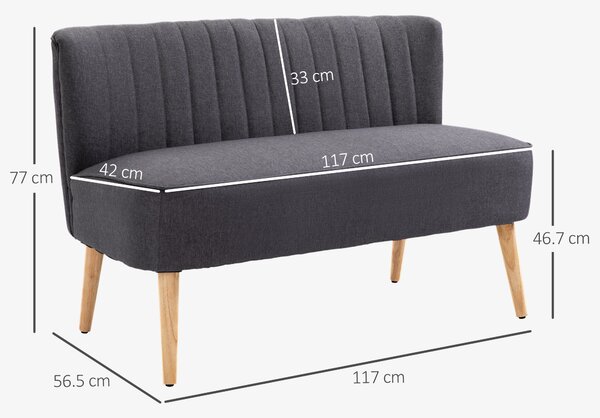 HOMCOM Modern Double Seat Sofa Loveseat Couch 2 Seater Compact Sofa Padded Linen Wood Leg, Cat Scratch Resistant, Dark Grey Aosom UK