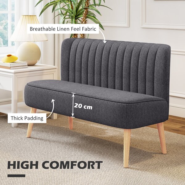 HOMCOM Modern Double Seat Sofa Loveseat Couch 2 Seater Compact Sofa Padded Linen Wood Leg, Cat Scratch Resistant, Dark Grey Aosom UK