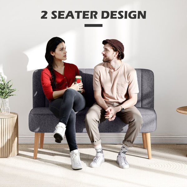 HOMCOM Modern Double Seat Sofa Loveseat Couch 2 Seater Compact Sofa Padded Linen Wood Leg, Cat Scratch Resistant, Dark Grey Aosom UK