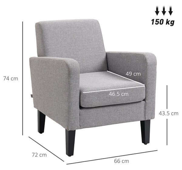 HOMCOM Modern Accent Chair, Occasional Chair with Rubber Wood Legs for Living Room, Bedroom, Cat Scratch Resistant, Light Grey Aosom UK