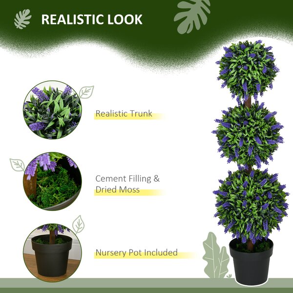 HOMCOM Artificial Lavender Flower Ball Trees, Set of 2, with Pot for Indoor Outdoor Decor, 110cm, Green. Aosom UK