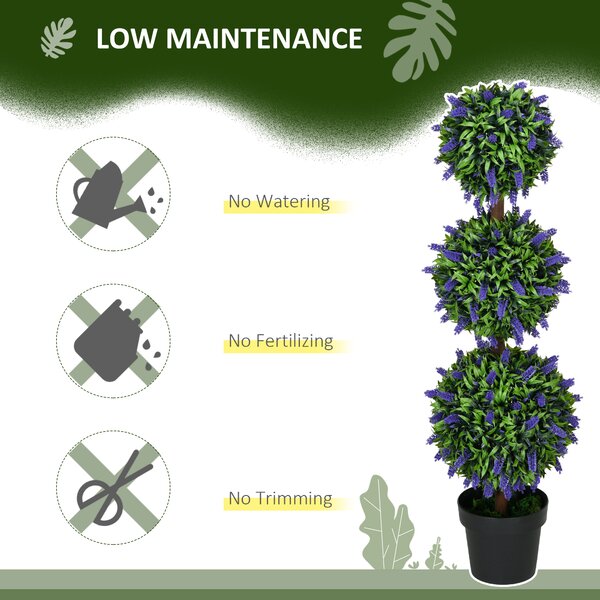 HOMCOM Artificial Lavender Flower Ball Trees, Set of 2, with Pot for Indoor Outdoor Decor, 110cm, Green. Aosom UK