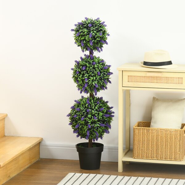 HOMCOM Artificial Lavender Flower Ball Trees, Set of 2, with Pot for Indoor Outdoor Decor, 110cm, Green. Aosom UK