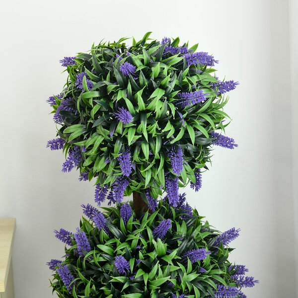HOMCOM Artificial Lavender Flower Ball Trees, Set of 2, with Pot for Indoor Outdoor Decor, 110cm, Green. Aosom UK