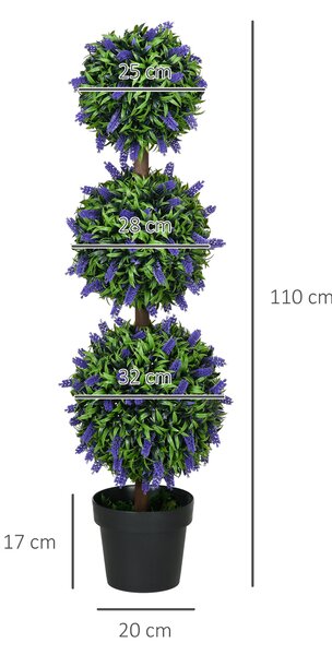 HOMCOM Artificial Lavender Flower Ball Trees, Set of 2, with Pot for Indoor Outdoor Decor, 110cm, Green. Aosom UK