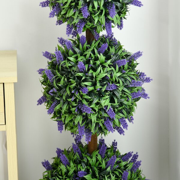 HOMCOM Artificial Lavender Flower Ball Trees, Set of 2, with Pot for Indoor Outdoor Decor, 110cm, Green. Aosom UK