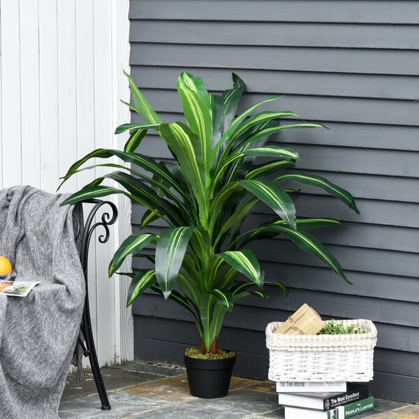 Outsunny Set of 2 Artificial Dracaena Trees, 110cm/3.6FT Tall Decorative Plants with 40 Leaves & Nursery Pot, Fake Tropical Tree for Indoor/Outdoor