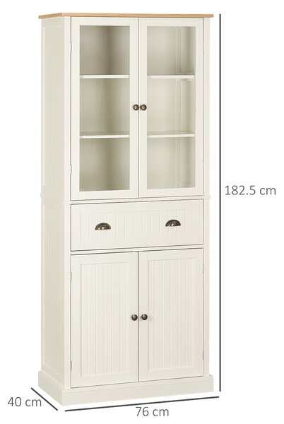 HOMCOM Freestanding Kitchen Cupboard, 5-tier Storage Cabinet with Adjustable Shelves and Drawer for Living Room, Dining Room, Cream White