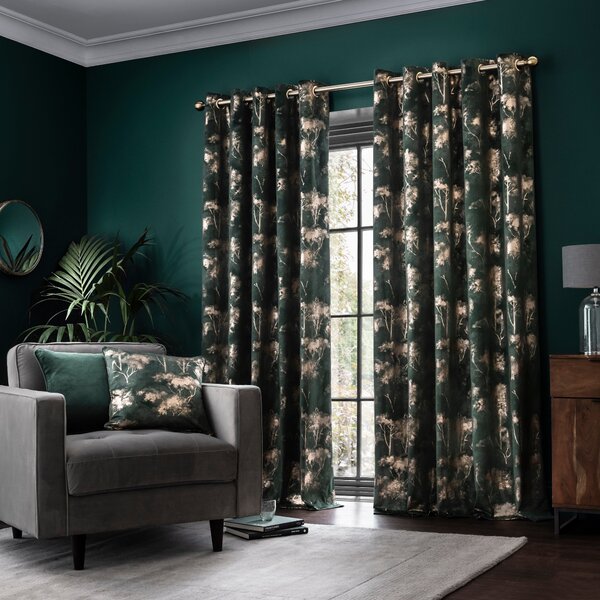 Velour Trees Eyelet Curtains