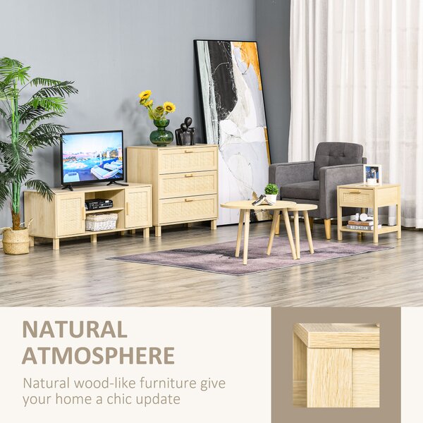 HOMCOM Bedside Nightstand Set of 2, with Rattan Drawer and Storage Shelf, for Bedroom, Living Room Aosom UK