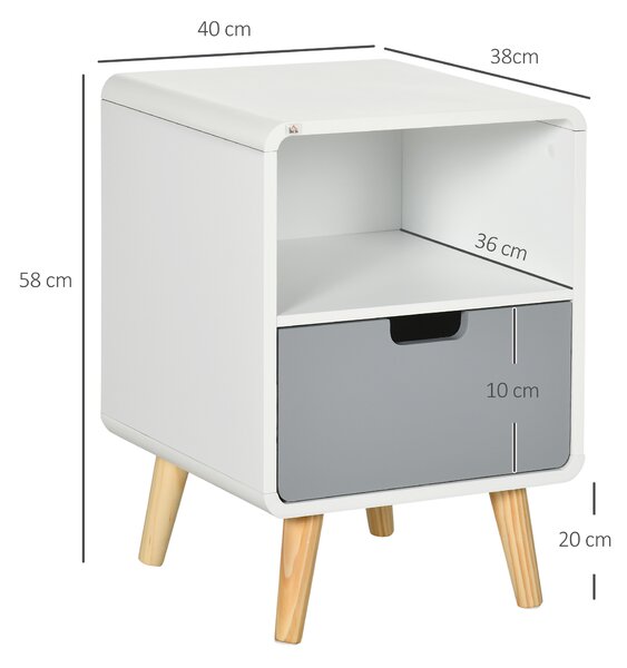 HOMCOM Bedside Table Set of 2, Wooden End Nightstand with Drawer, Scandinavian Nordic Style Lamp Desk Storage Unit for Bedroom, Wood Aosom UK