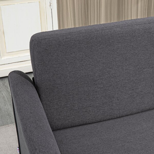 HOMCOM Compact Loveseat Sofa, Modern 2 Seater Sofa for Living Room with Wood Legs and Armrests, Cat Scratch Anti, Dark Grey Aosom UK