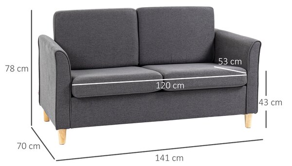 HOMCOM Compact Loveseat Sofa, Modern 2 Seater Sofa for Living Room with Wood Legs and Armrests, Cat Scratch Anti, Dark Grey Aosom UK