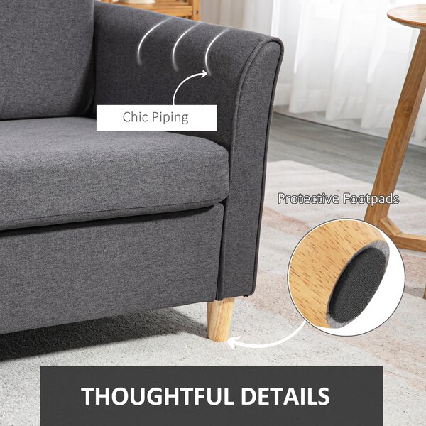 HOMCOM Compact Loveseat Sofa, Modern 2 Seater Sofa for Living Room with Wood Legs and Armrests, Cat Scratch Anti, Dark Grey Aosom UK