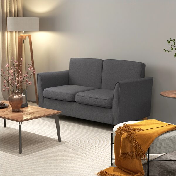 HOMCOM Compact Loveseat Sofa, Modern 2 Seater Sofa for Living Room with Wood Legs and Armrests, Cat Scratch Anti, Dark Grey Aosom UK