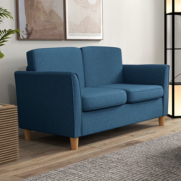 HOMCOM Compact Loveseat Sofa, Modern 2 Seater Sofa for Living Room with Wood Legs and Armrests, Cat Scratch Resistant, Blue Aosom UK