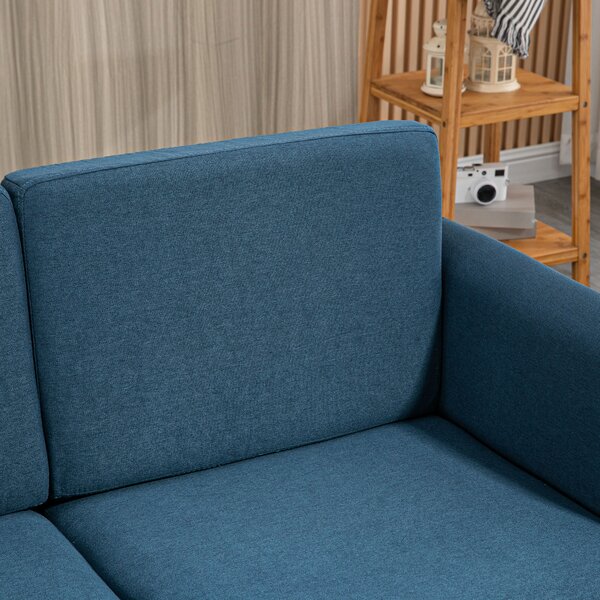 HOMCOM Compact Loveseat Sofa, Modern 2 Seater Sofa for Living Room with Wood Legs and Armrests, Cat Scratch Resistant, Blue Aosom UK