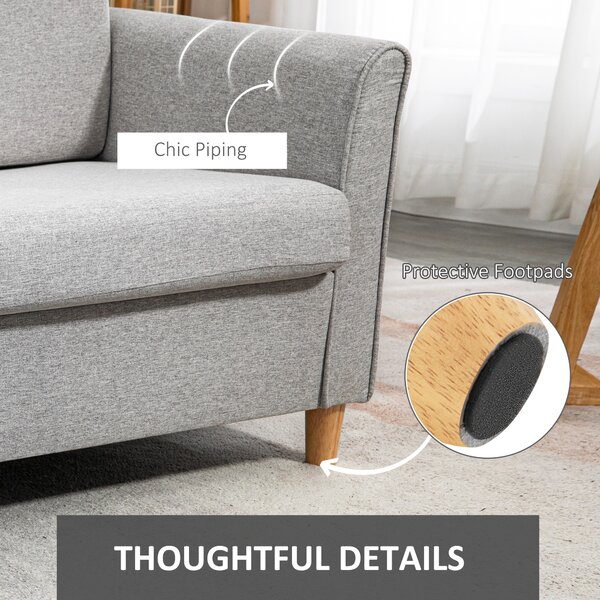 HOMCOM Compact Loveseat Sofa, Modern 2 Seater Sofa for Living Room with Wood Legs and Armrests, Cat Scratch Anti, Light Grey Aosom UK