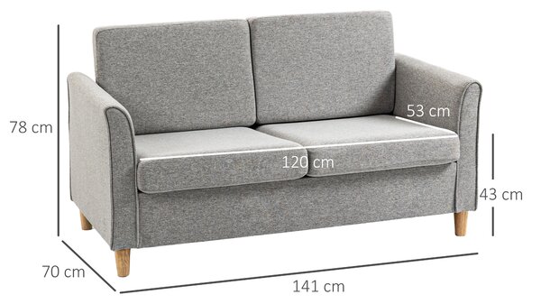 HOMCOM Compact Loveseat Sofa, Modern 2 Seater Sofa for Living Room with Wood Legs and Armrests, Cat Scratch Anti, Light Grey Aosom UK