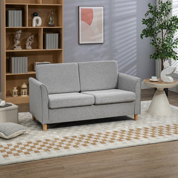HOMCOM Compact Loveseat Sofa, Modern 2 Seater Sofa for Living Room with Wood Legs and Armrests, Cat Scratch Anti, Light Grey Aosom UK