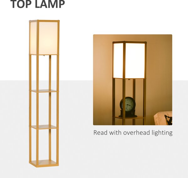 HOMCOM Floor Lamp with Shelves, Floor Standing Lamp, Floor Lights, Natural Reading Illumination for Living Spaces, Kitchen, Natural Aosom UK