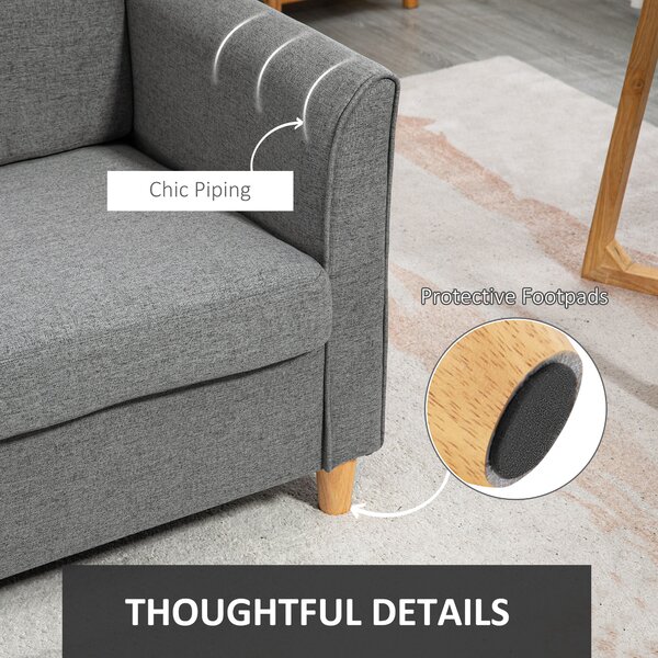 HOMCOM Compact Loveseat Sofa, Modern 2 Seater Sofa for Living Room with Wood Legs and Armrests, Cat Scratch Resistant, Grey Aosom UK