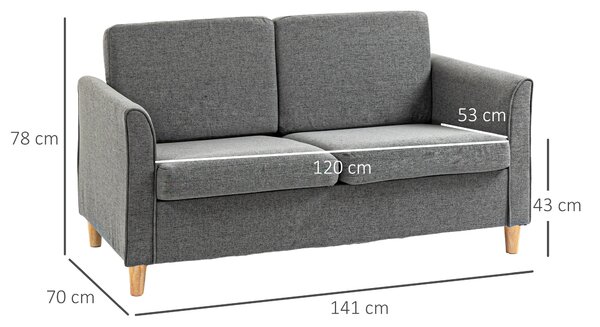 HOMCOM Compact Loveseat Sofa, Modern 2 Seater Sofa for Living Room with Wood Legs and Armrests, Cat Scratch Resistant, Grey Aosom UK