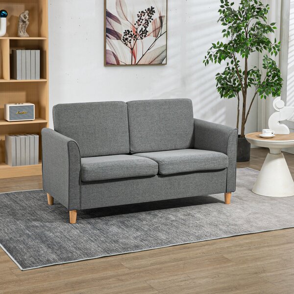 HOMCOM Compact Loveseat Sofa, Modern 2 Seater Sofa for Living Room with Wood Legs and Armrests, Cat Scratch Resistant, Grey Aosom UK
