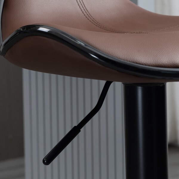 HOMCOM Breakfast Bar Stools Set of 2 with Curved Back Leather Bar Stools 62-82cm Adjustable Height with Curved Back & Gas Lift, Brown Aosom UK